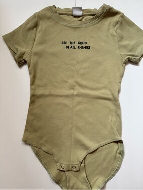 Zara Girls Sage Green Ribbed Graphic Bodysuit Size 10